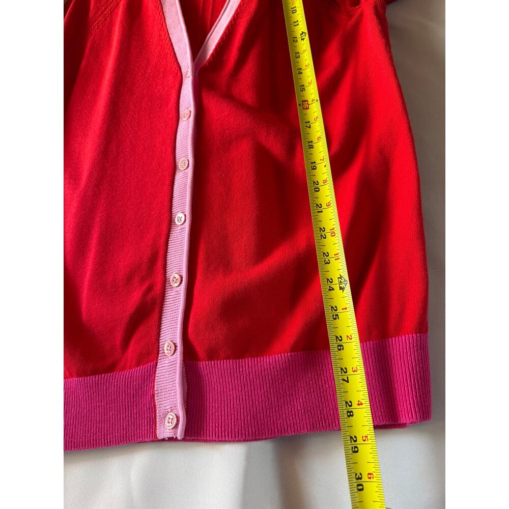 Talbots Colorblock V-Neck Cardigan Sweater Red Pink Trim Size L Cotton Rayon - Picture 6 of 8